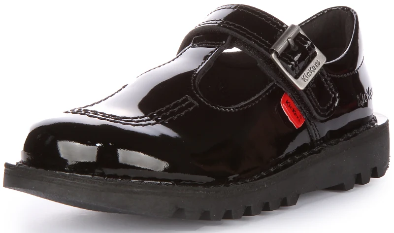 Kickers Kick T Velcro Patent In Black Patent For Girls