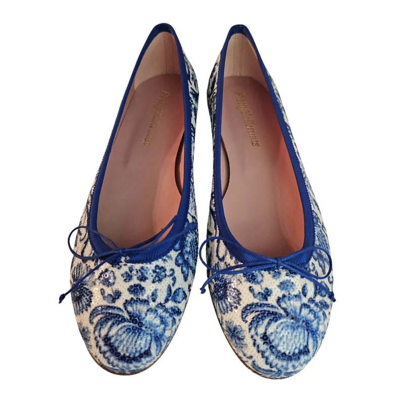 Pretty Ballerina, Royalblau Weiß gemustert mit Pailetten