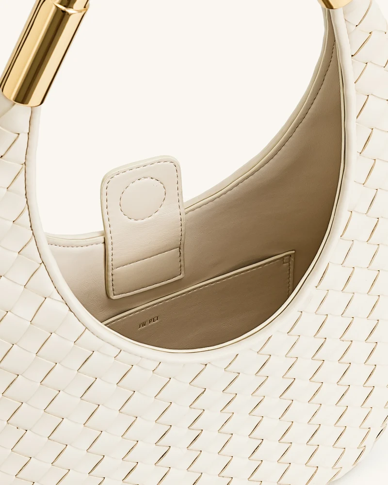 Olivia Handgeflochtene Hobo-Tasche mit Metallgriff – Weiß
