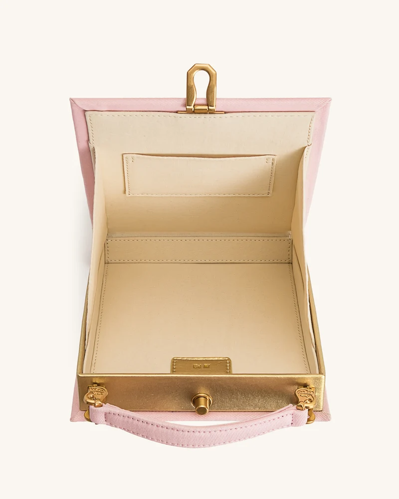 Taya Clutch-Tasche in Buchform mit tropischem Papageienmuster – Rosa