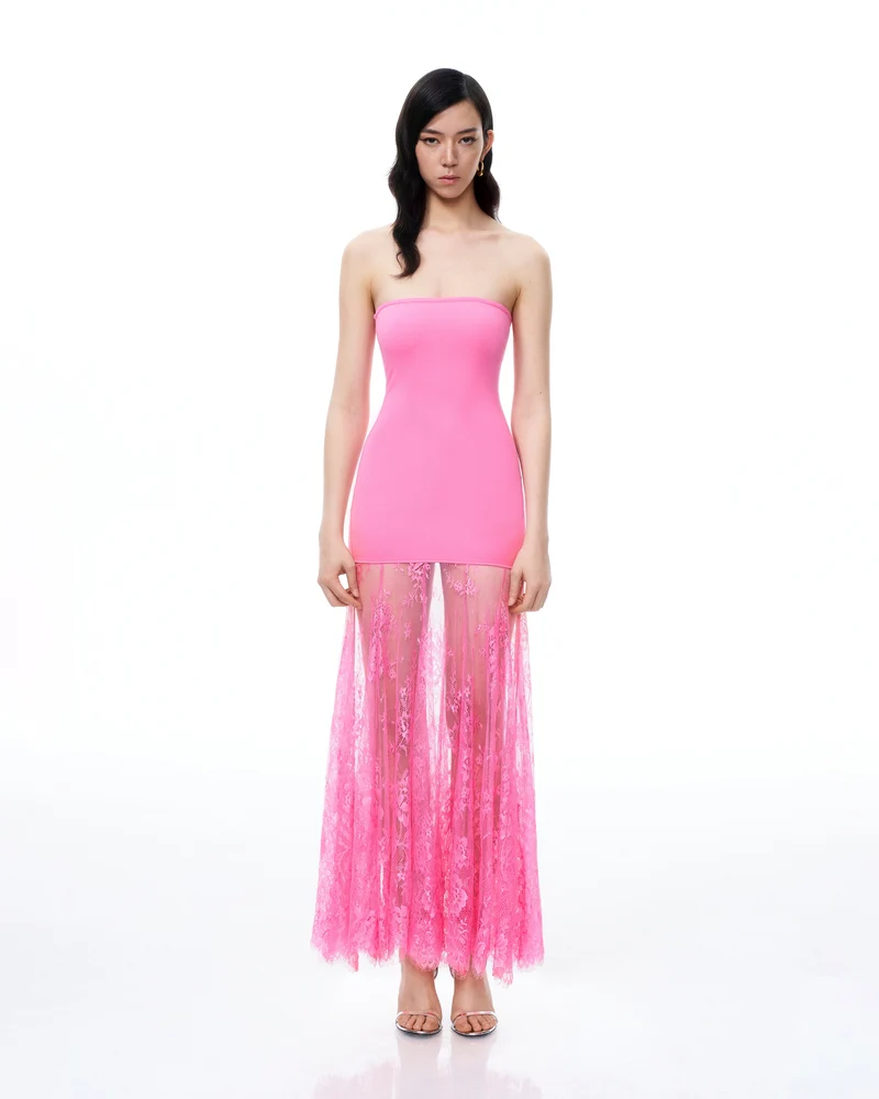 Evadne Kleid aus floraler Spitze – Rosa
