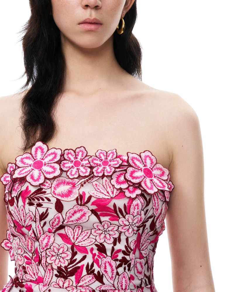 Seraphim Besticktes Minikleid mit Blumenmuster – Rosenrot