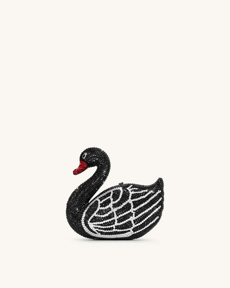 Kinsley Kristall-Schwan Clutch – Schwarz