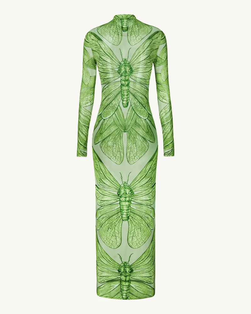 Smaragdgrünes Libellenkleid aus Mesh – Grün