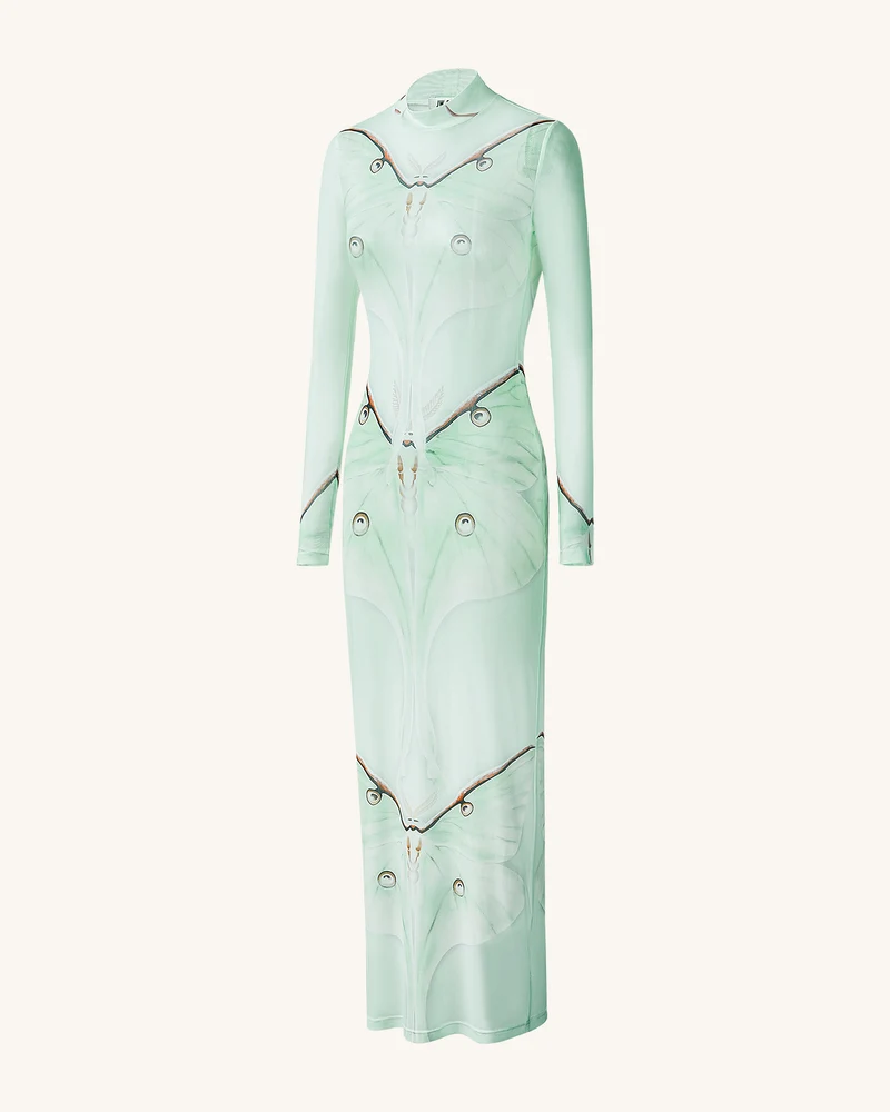 Moth Mesh-Abendkleid – Grün/Beige