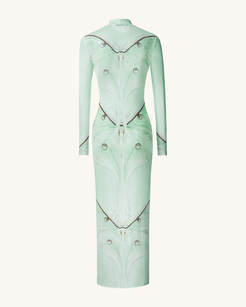 Moth Mesh-Abendkleid – Grün/Beige