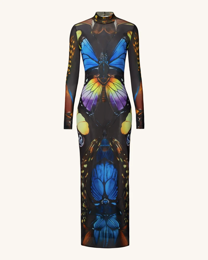 Schmetterlings-Mesh-Maxikleid – Mehrfarbig