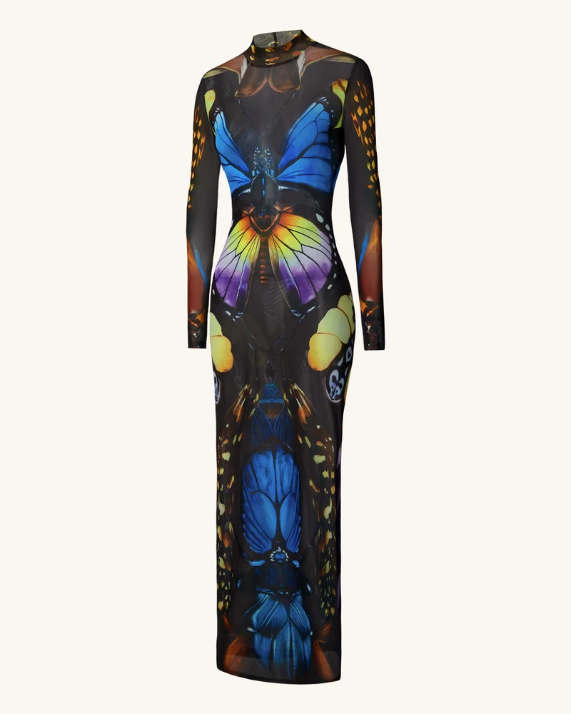 Schmetterlings-Mesh-Maxikleid – Mehrfarbig