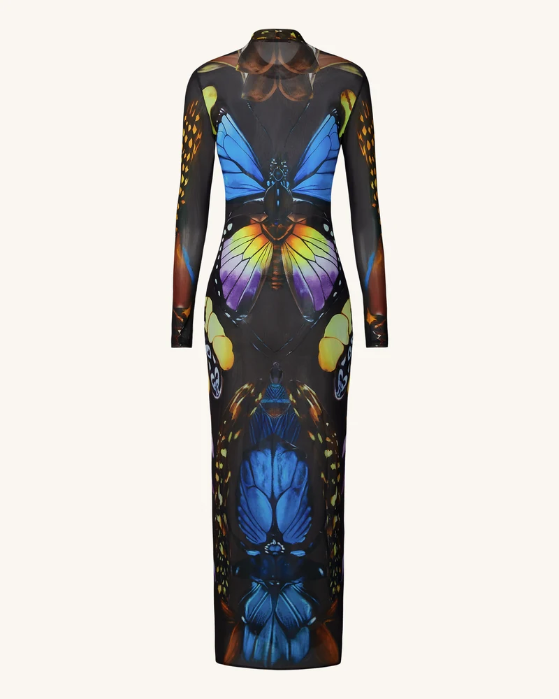 Schmetterlings-Mesh-Maxikleid – Mehrfarbig
