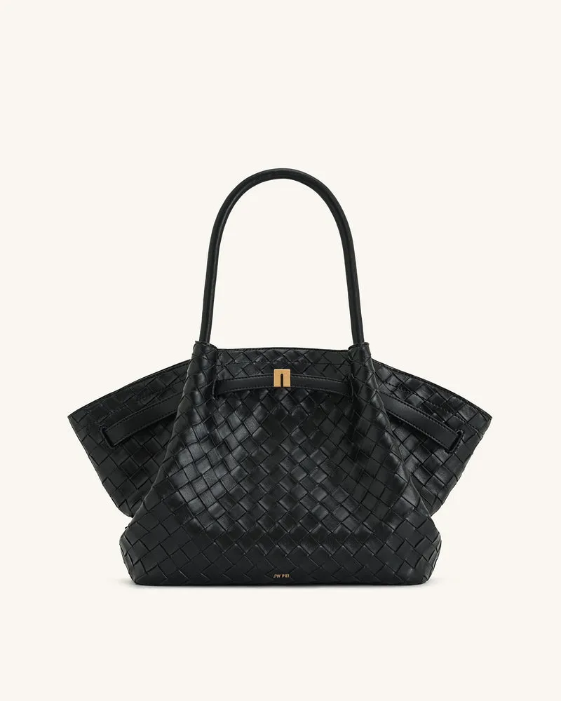 Hana Tote Bag Mittelgroß mit Flechtstruktur – Schwarz