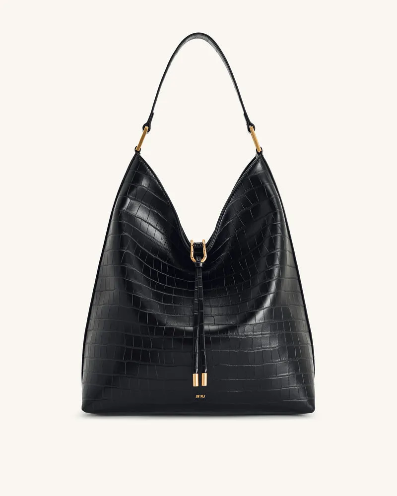 Aria Schultertasche – Schwarzes Krokodilleder-Design