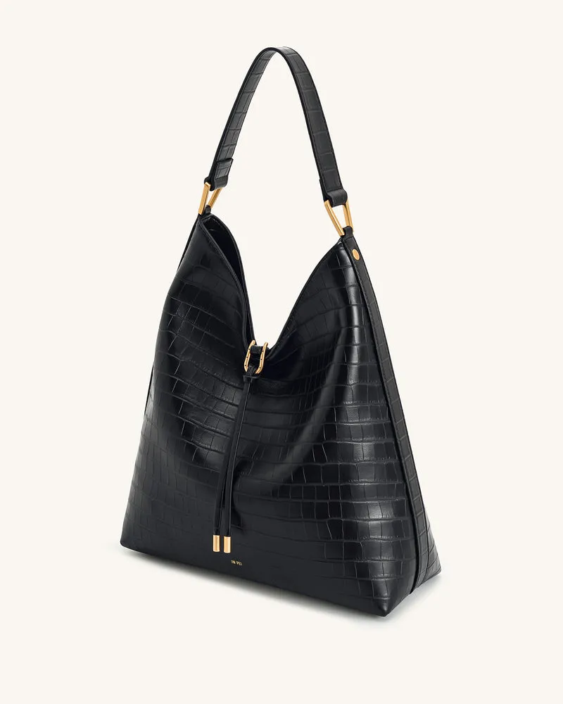 Aria Schultertasche – Schwarzes Krokodilleder-Design