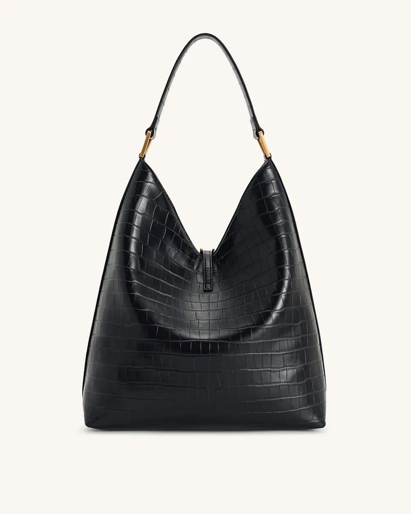 Aria Schultertasche – Schwarzes Krokodilleder-Design