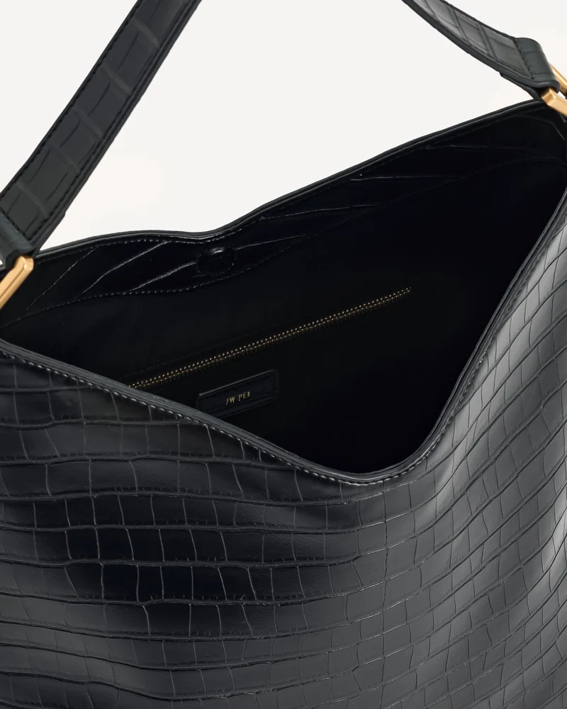 Aria Schultertasche – Schwarzes Krokodilleder-Design