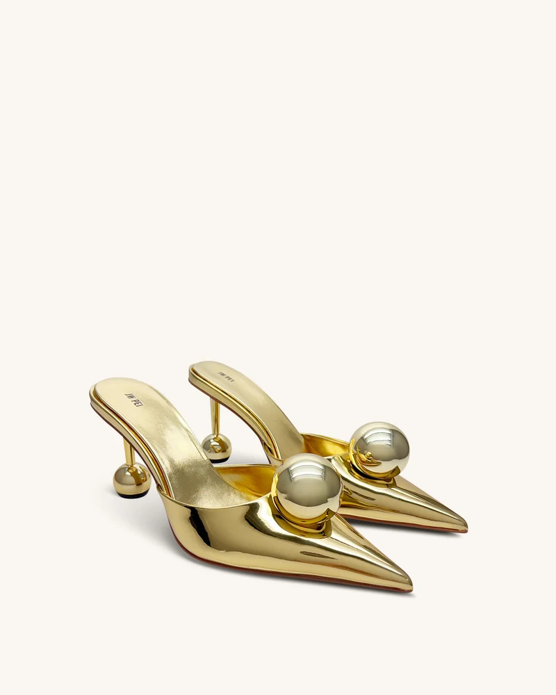 Sofia Mules mit Kugelabsatz – Gold
