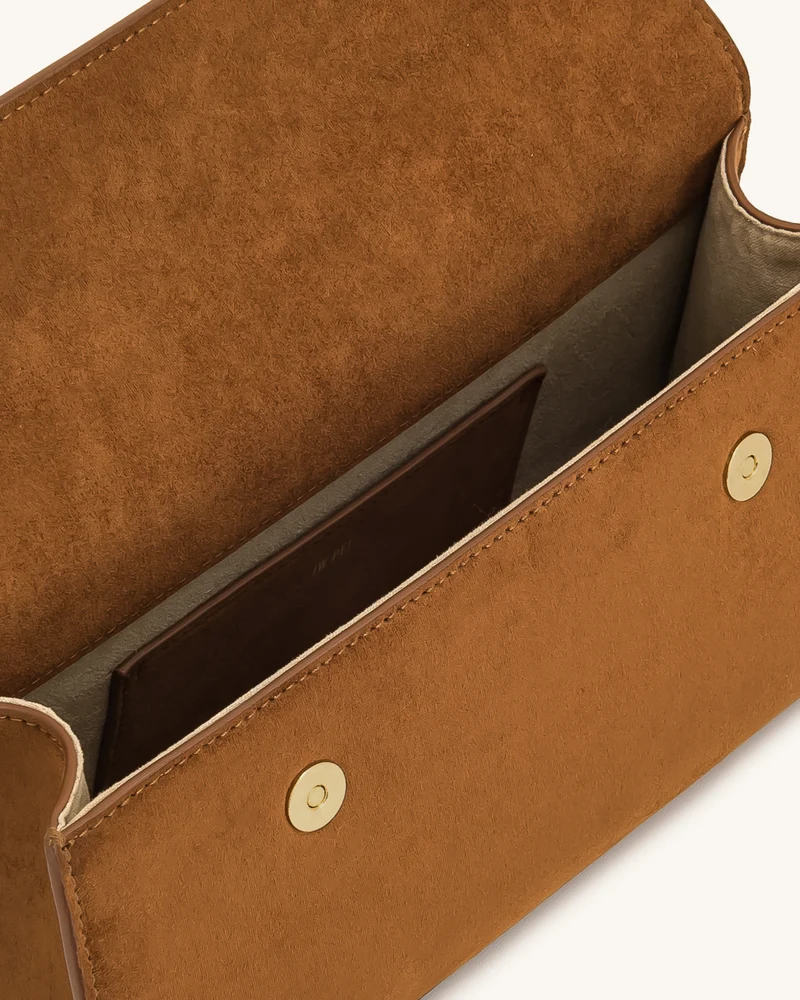 Keyla Handtasche aus Kunstveloursleder mit Griff – Braun