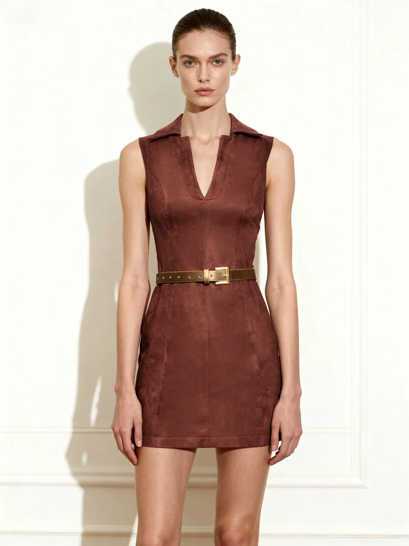 Ariana ärmelloses Wildleder-Minikleid - Burgunderrot