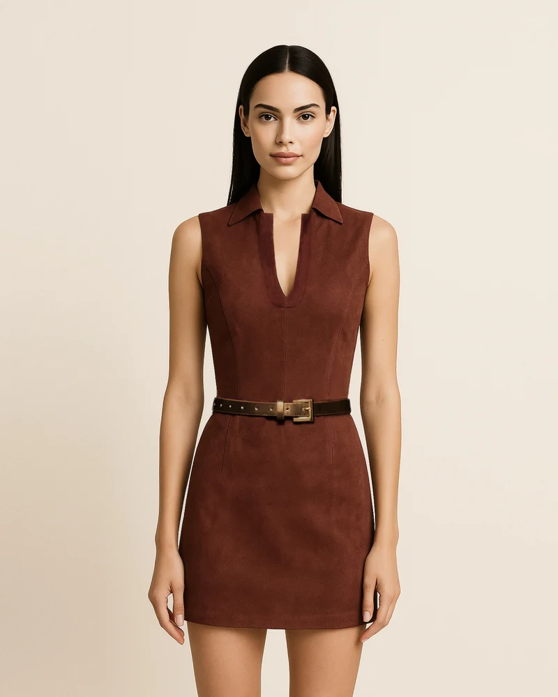 Ariana ärmelloses Wildleder-Minikleid - Burgunderrot