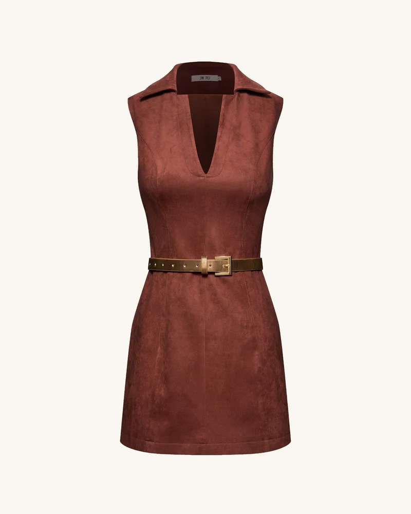 Ariana ärmelloses Wildleder-Minikleid - Burgunderrot