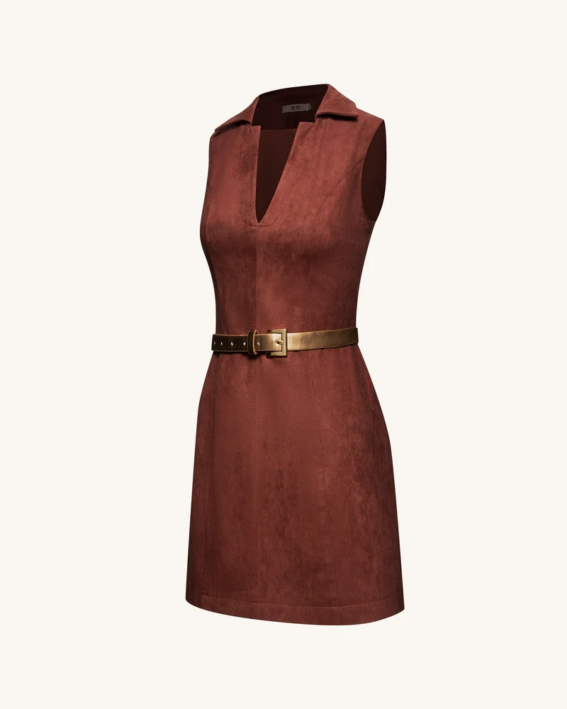 Ariana ärmelloses Wildleder-Minikleid - Burgunderrot