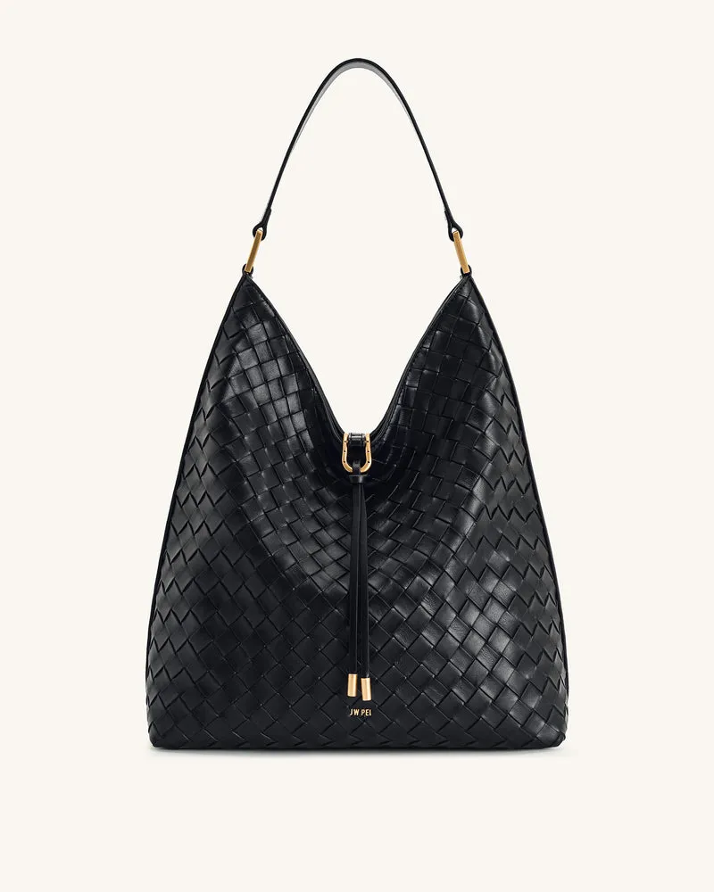 Aria Schultertasche mit gewebter Textur - Schwarz
