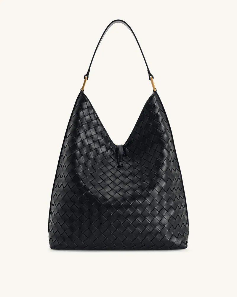 Aria Schultertasche mit gewebter Textur - Schwarz