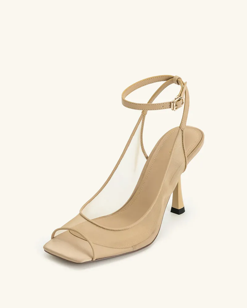 Serenity Offene Zehen Mesh Slingback Sandalen - Khaki