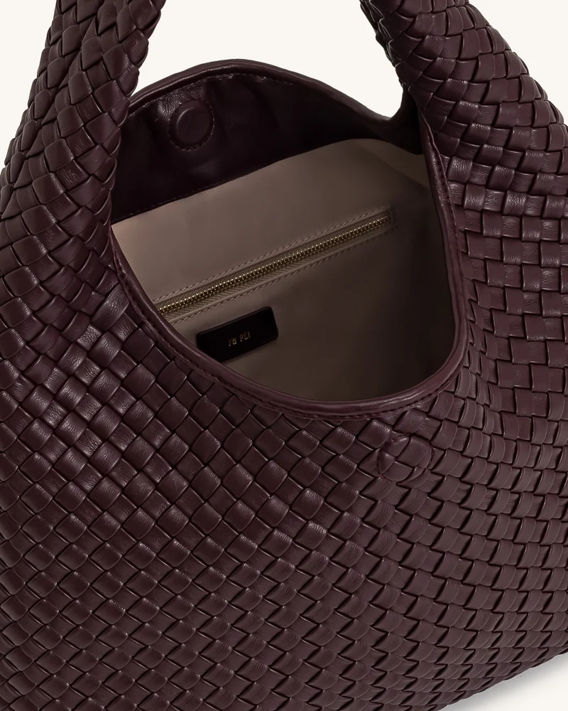 Laura Schultertasche mit Flechtmuster – Tiefburgunder
