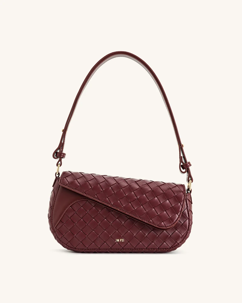 Addisyn Schultertasche mit Flechtstruktur – Burgunderrot
