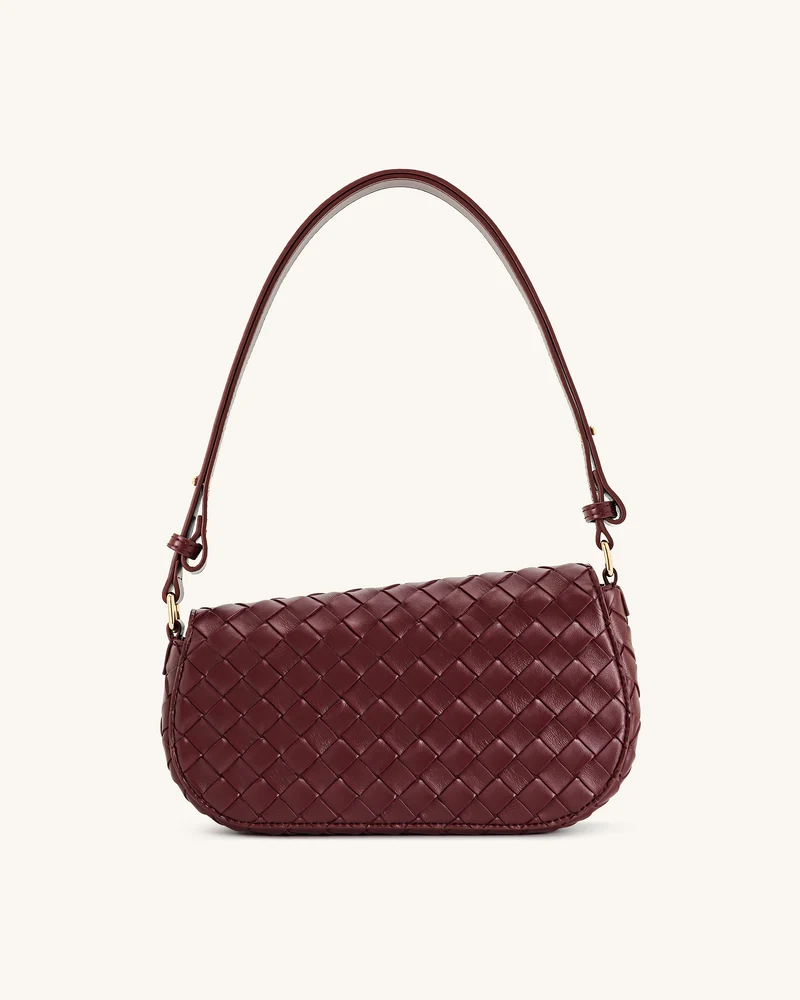 Addisyn Schultertasche mit Flechtstruktur – Burgunderrot