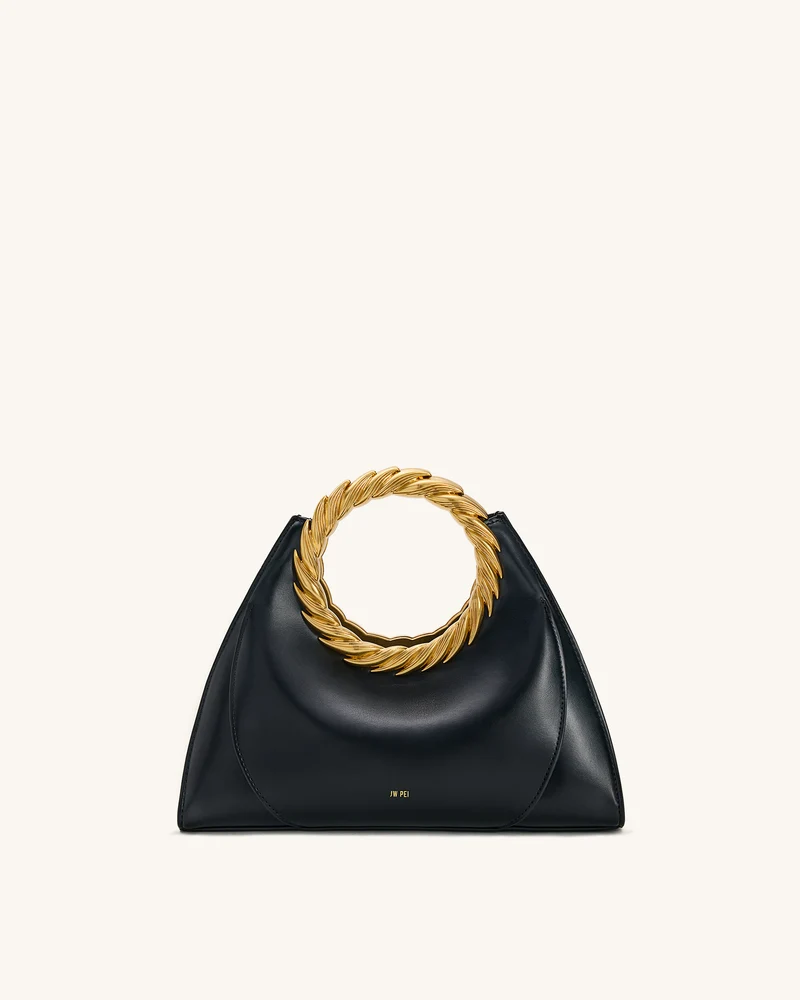 Amiya Skulpturale Tasche mit Blattgriff - Schwarz