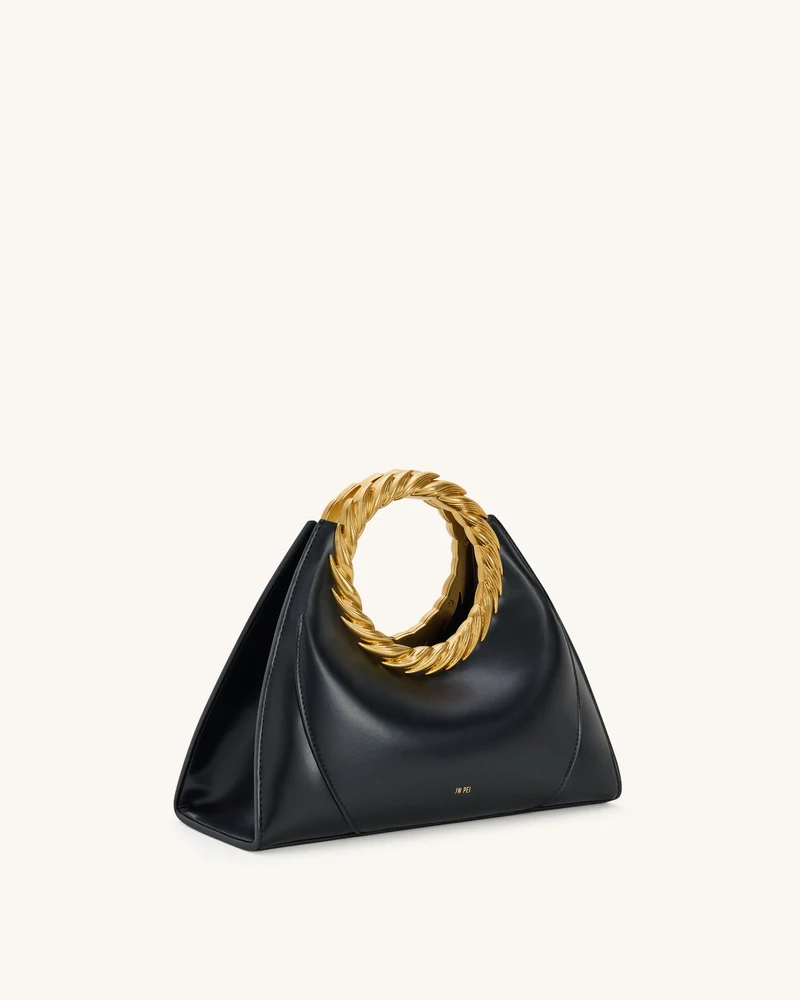 Amiya Skulpturale Tasche mit Blattgriff - Schwarz