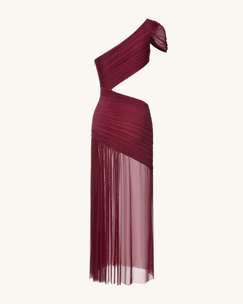 Mia Plissiertes Meshkleid - Burgunderrot