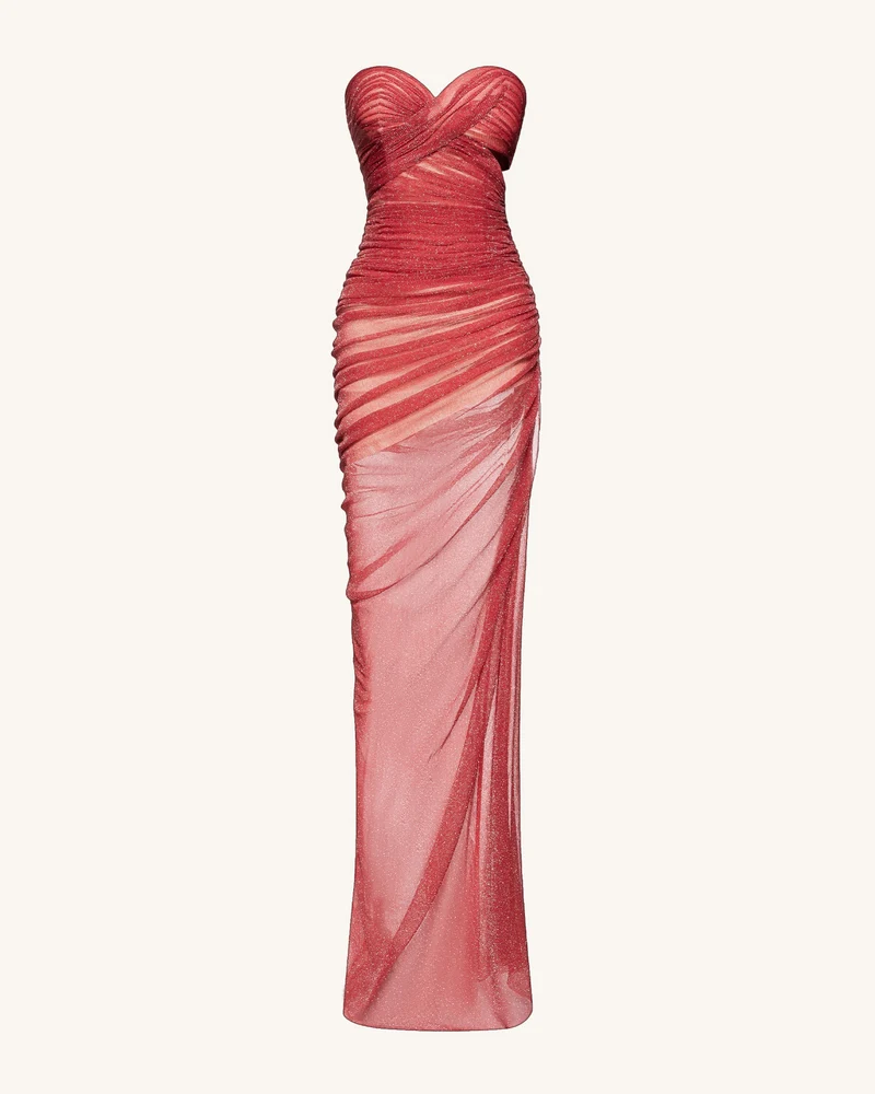 Mia Trägerloses Transparente Glitzerkleid - Scharlachrot