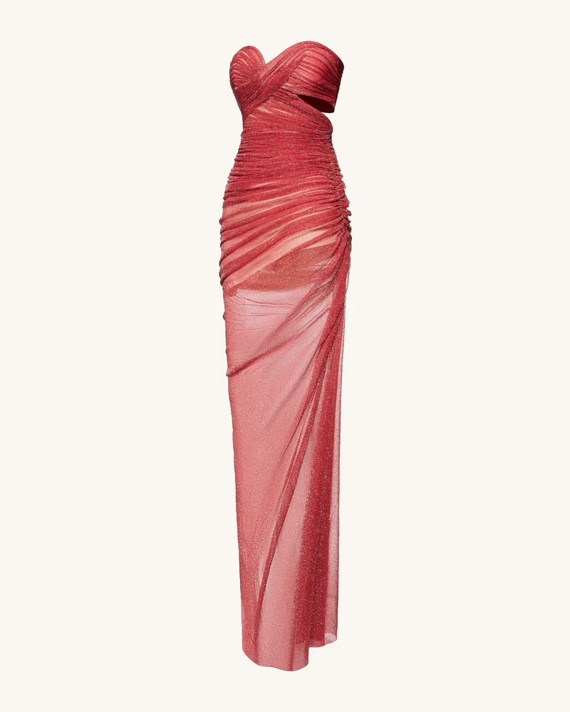Mia Trägerloses Transparente Glitzerkleid - Scharlachrot