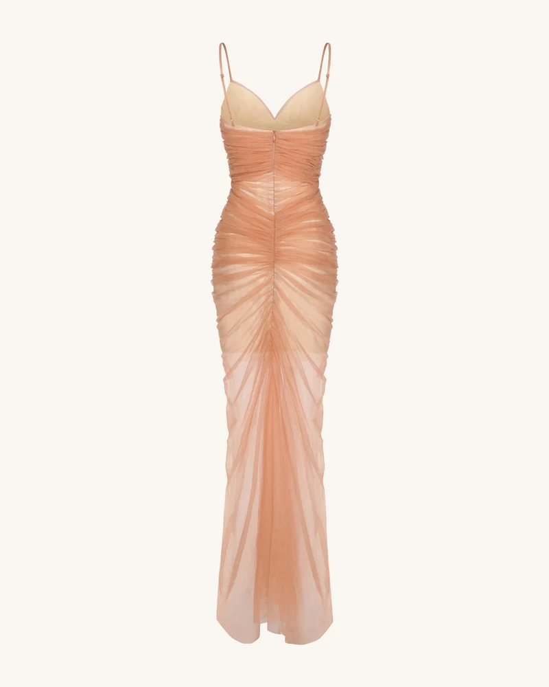 Piper Drapiertes Mesh-Abendkleid - Zimt