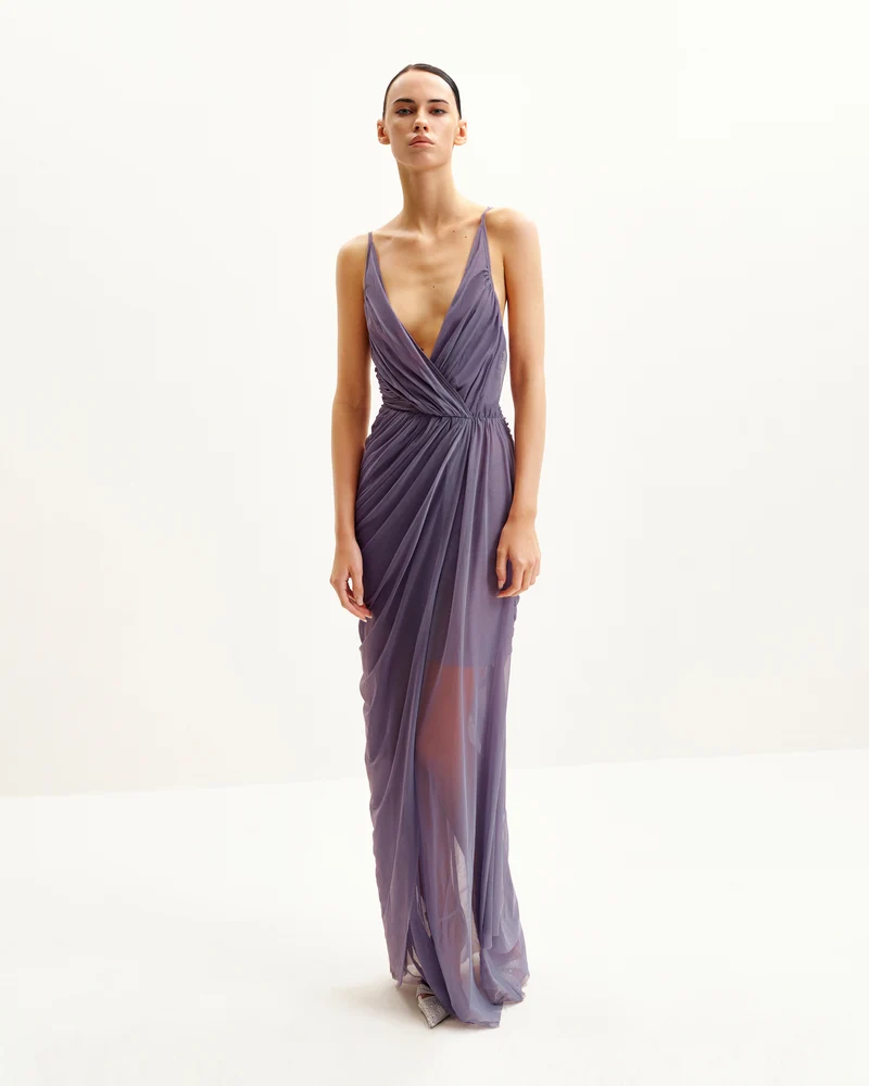 Luna Fließendes Mesh-Abendkleid - Lavendel