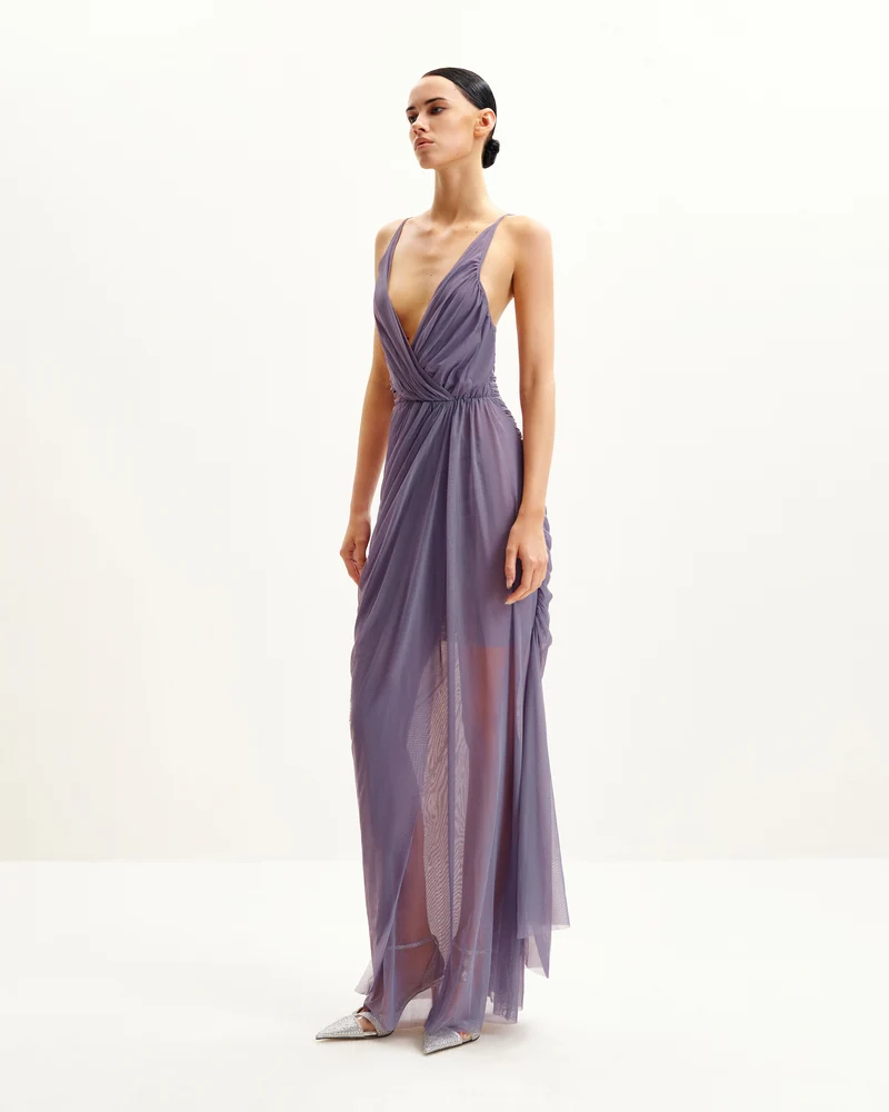 Luna Fließendes Mesh-Abendkleid - Lavendel