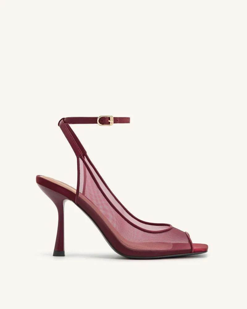 Serenity Offene Zehen Mesh Slingback Sandalen - Burgunderrot