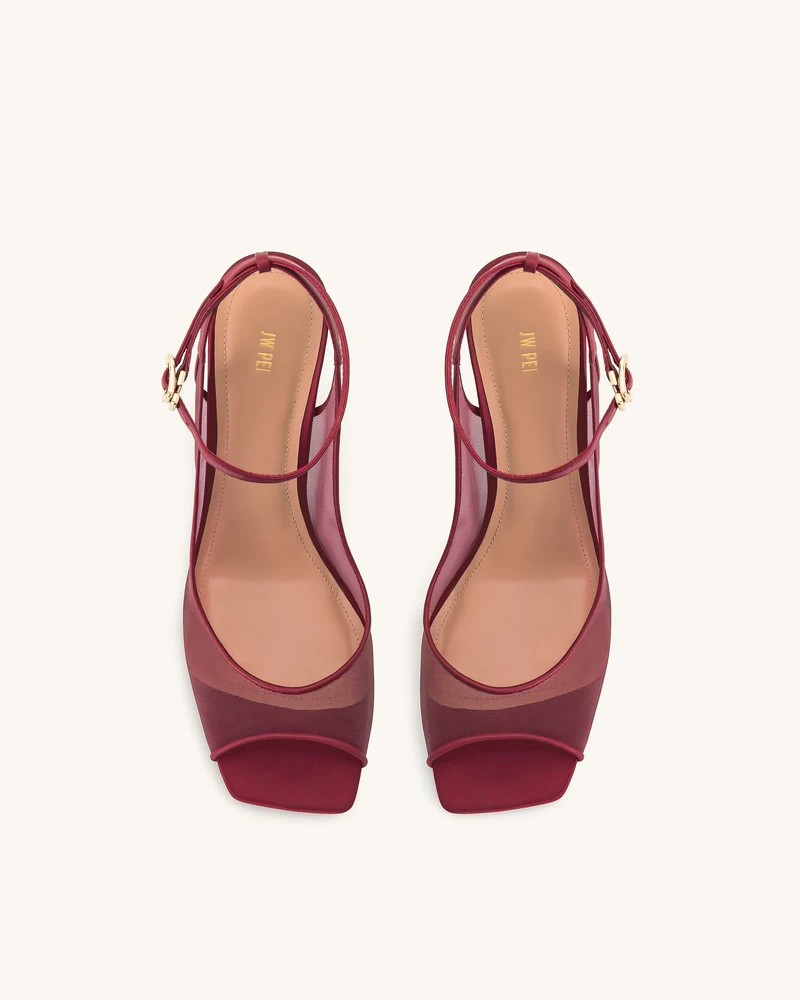 Serenity Offene Zehen Mesh Slingback Sandalen - Burgunderrot