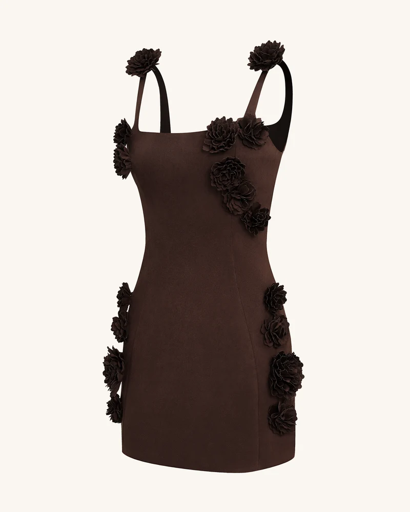 Elaina Mini-Kleid mit Rosetten-Applikation – Schokoladenbraun