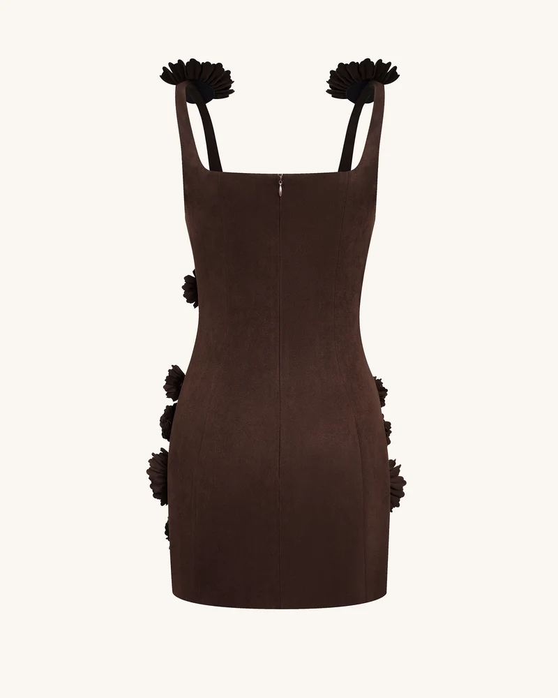 Elaina Mini-Kleid mit Rosetten-Applikation – Schokoladenbraun