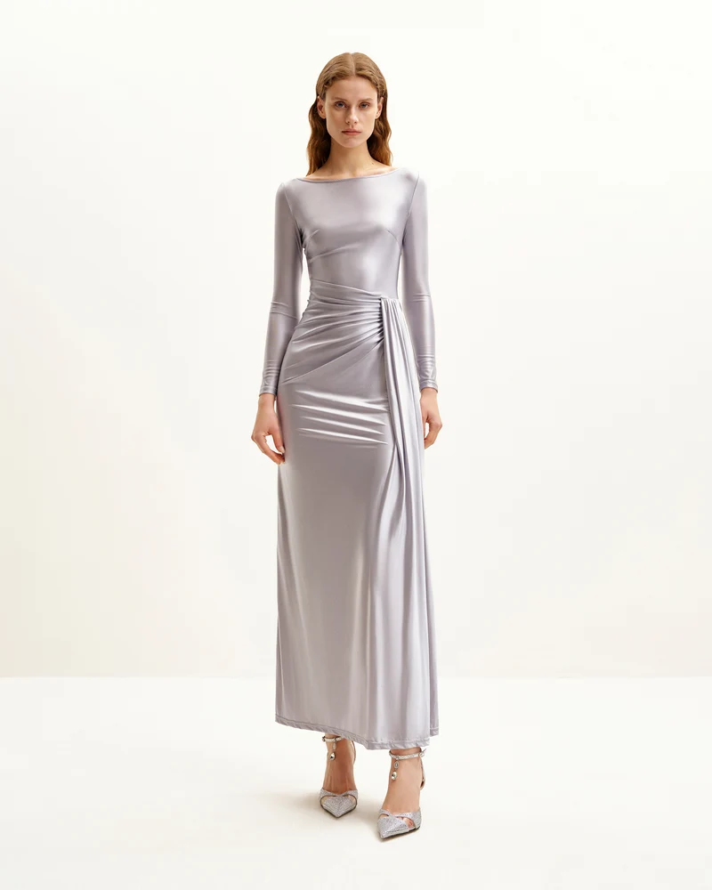 Amara Metallisches Rüschenkleid - Silber