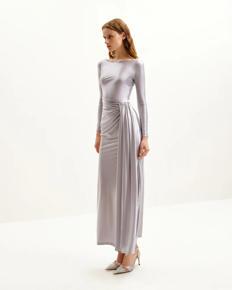 Amara Metallisches Rüschenkleid - Silber