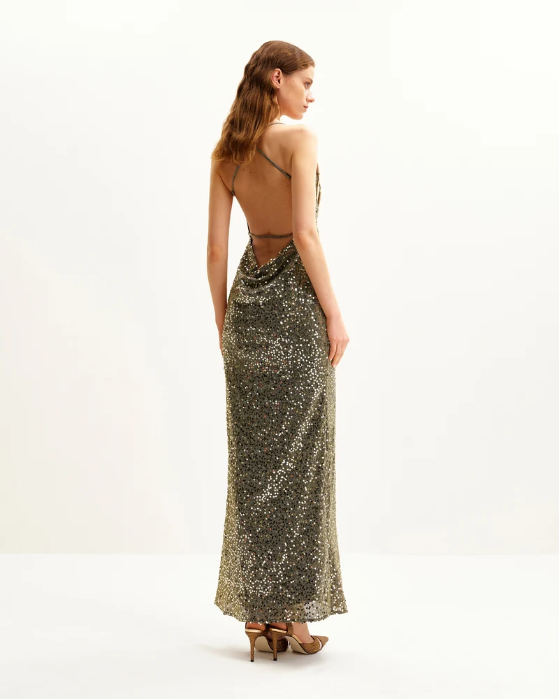 Araminta Paillettenkleid mit floralen Details - Gold