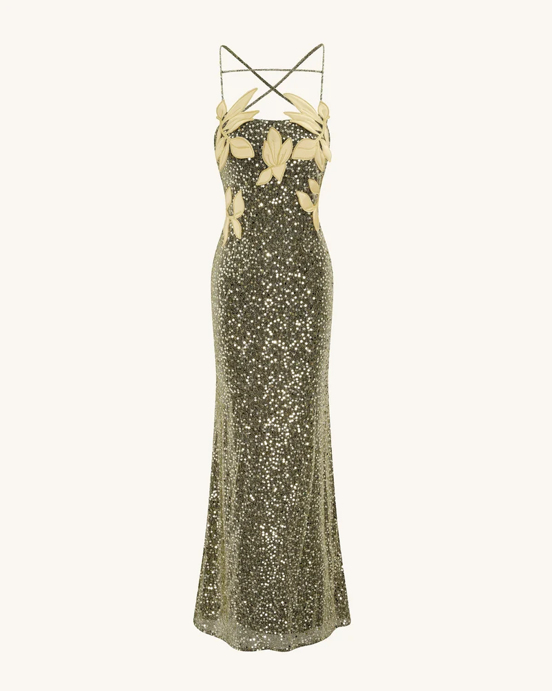 Araminta Paillettenkleid mit floralen Details - Gold