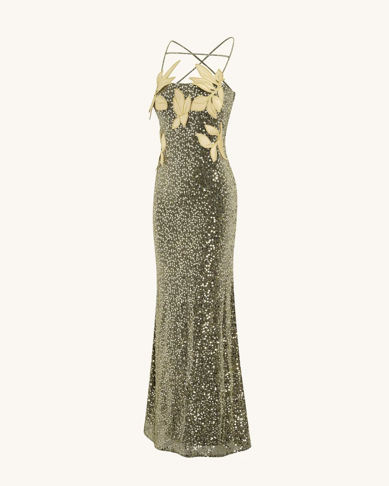 Araminta Paillettenkleid mit floralen Details - Gold