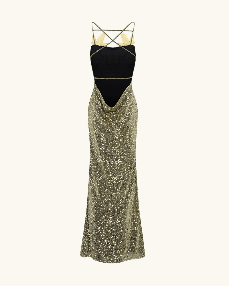 Araminta Paillettenkleid mit floralen Details - Gold