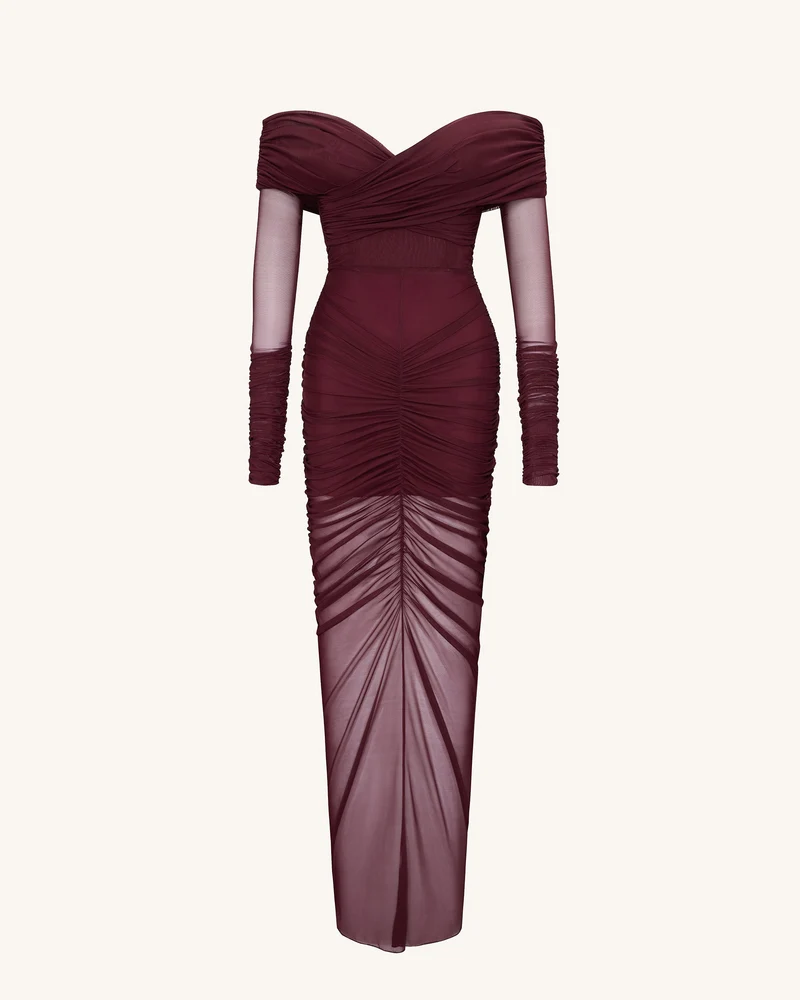 Emily Elegantes Off-Shoulder Rüschenkleid – Rot