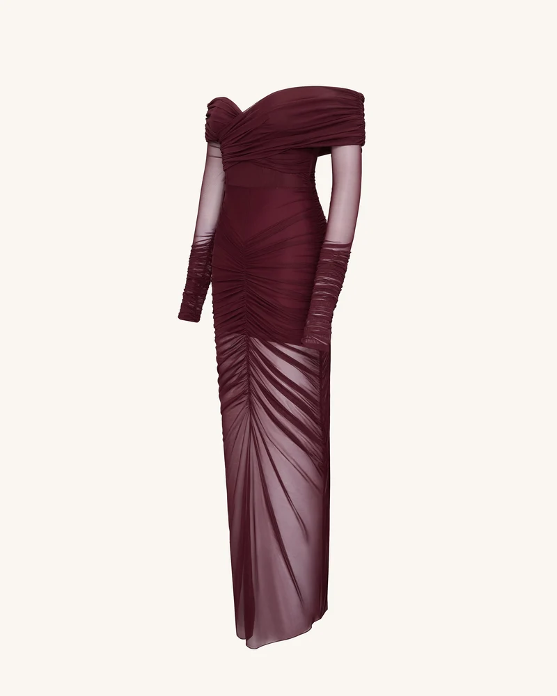 Emily Elegantes Off-Shoulder Rüschenkleid – Rot